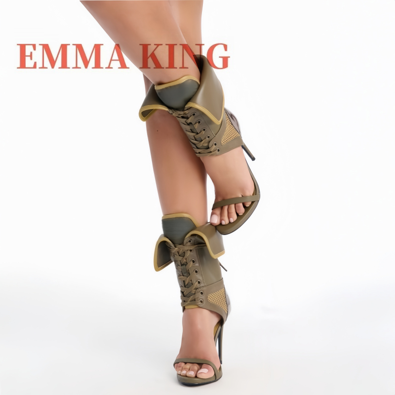 Women Shoes Boots - Sandal Hijau Lipat Setinggi Pergelangan Kaki